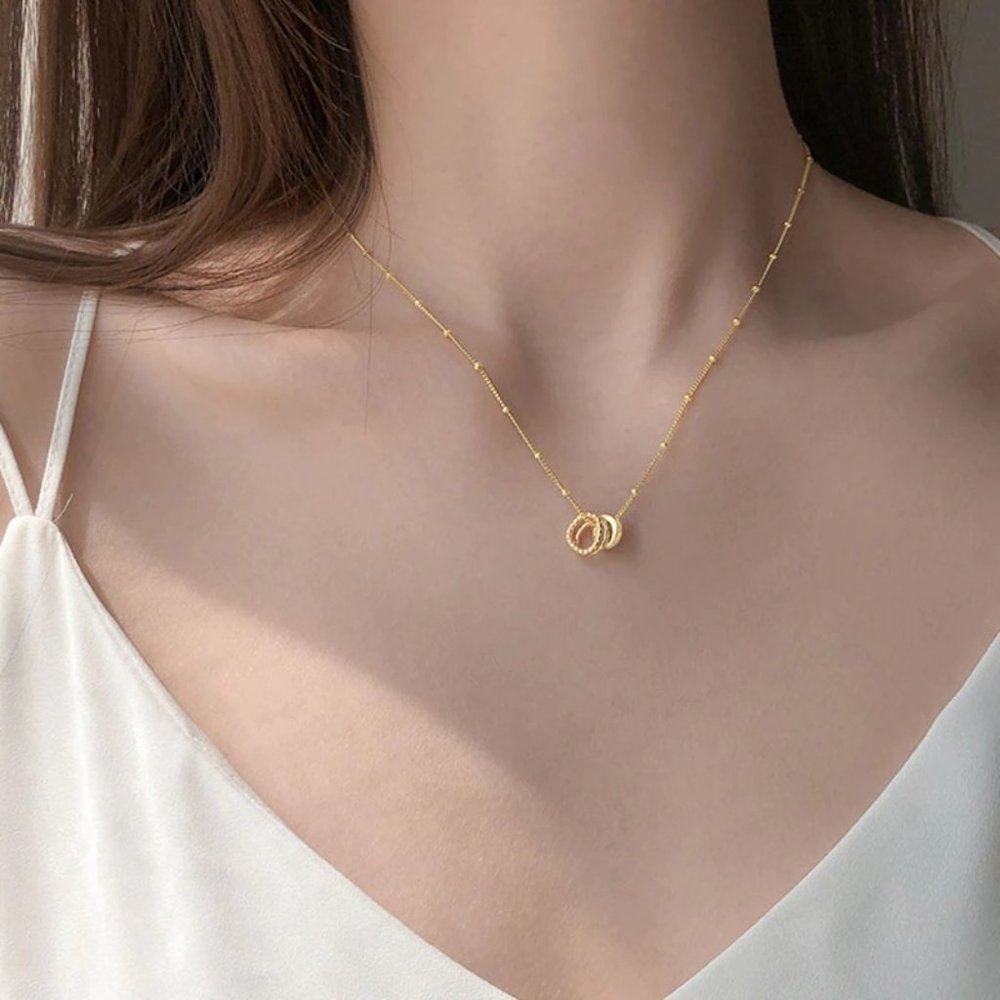 NEW Silver Gold Geometric Irregular Circle Necklace - Picture 5 of 8